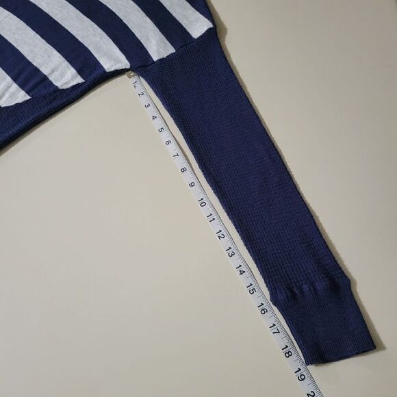SO® Junior's Navy Stripe Crewneck Lightweight Waffle-knit Sweater - Picture 7 of 13